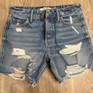 GRLFRND High Waist Distressed Denim Shorts - Blue